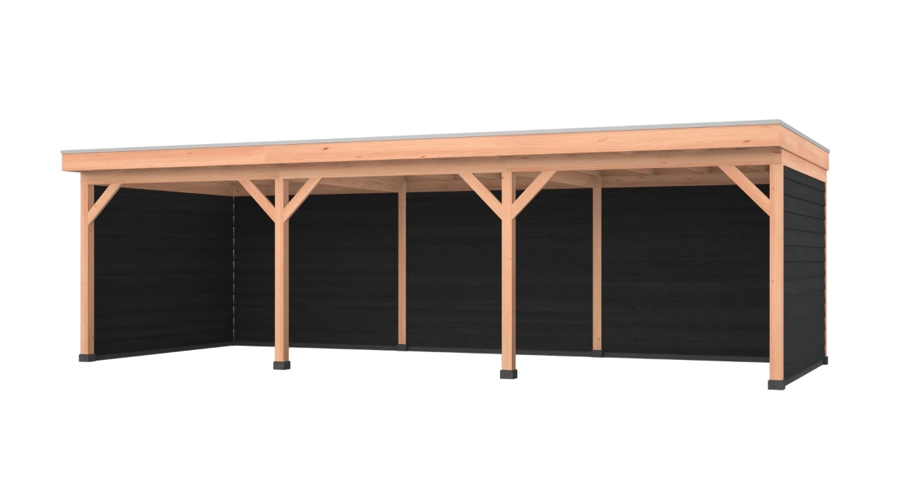 Douglas overkapping, 900 x 350, met zwarte achterwand en twee zijwanden, Westwood Comfort - Afbeelding 1